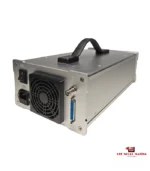 Industrial electronic module with a front cooling fan, power switch, power input, and a blue 25/26-pin D-sub connector; includes a carrying handle on top (brand logo bottom right).